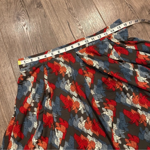 New LulaRoe Bird Print A-Line Midi PleatedSkirt Sz L Americana Whimsy Pockets - Picture 7 of 8